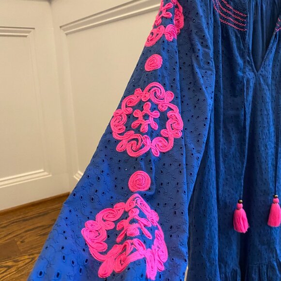 Lilly Pulitzer EUC Lucee Dress Oyster Bay Navy Bayside Eyelet Size L ($228 New) - Picture 7 of 16